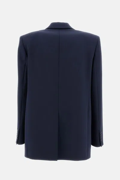 Max Mara Studio Blue Virgin Wool Silk Blazer In Blue