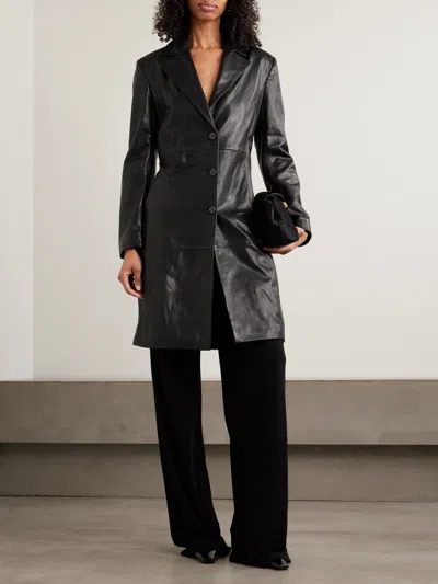 Nour Hammour Eames Patchwork Leather Coat In Black