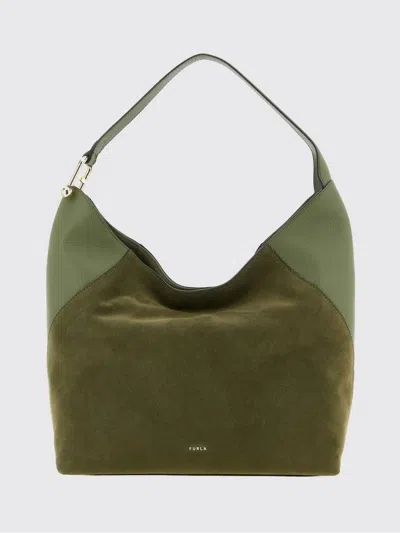 Furla Lara Large Suede Top Handle Shoulder Bag In Green