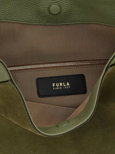 Furla Lara Large Suede Top Handle Shoulder Bag In Green