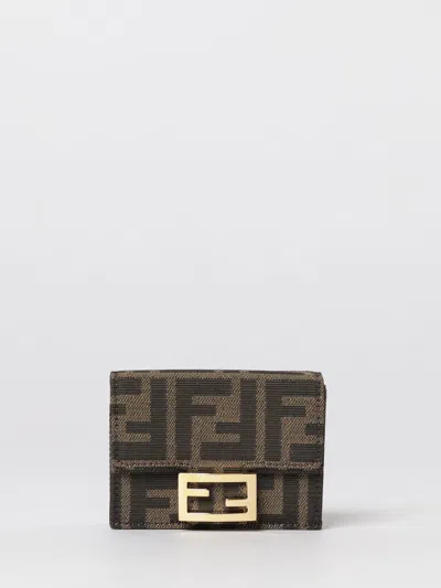 Fendi Micro Trifold Baguette Wallet In Ff Jacquard Fabric In Brown