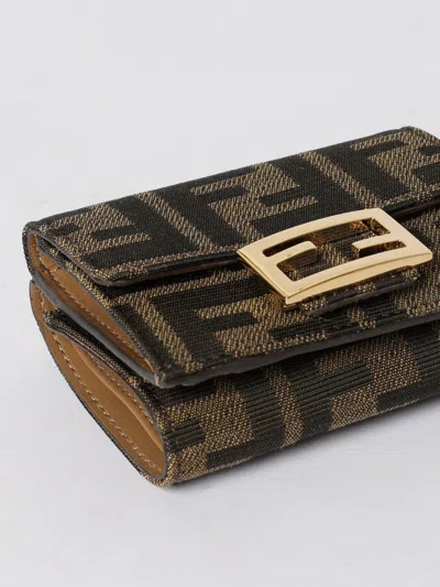 Fendi Micro Trifold Baguette Wallet In Ff Jacquard Fabric In Brown