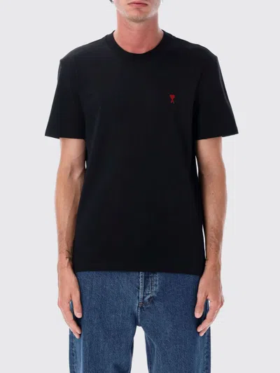 Ami Alexandre Mattiussi Ami Paris Men Black T-shirt With Ami De Coeur Embroidery On The Front In Cotton Man