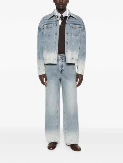 Feng Chen Wang Button-up Denim Jacket In Gray