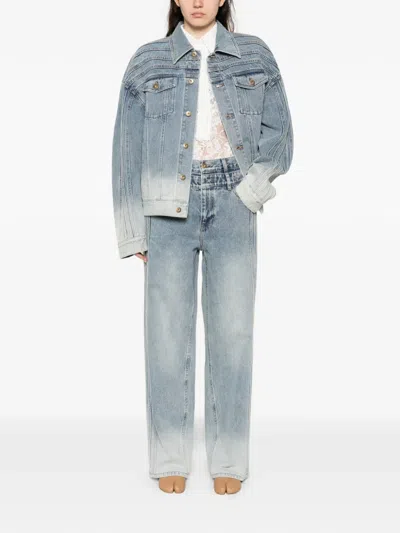 Feng Chen Wang Button-up Denim Jacket In Gray