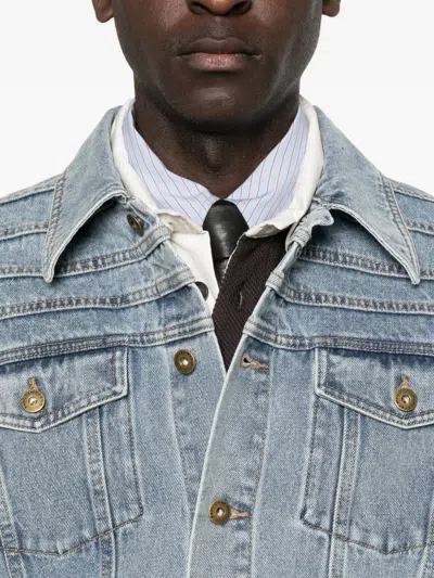 Feng Chen Wang Button-up Denim Jacket In Gray