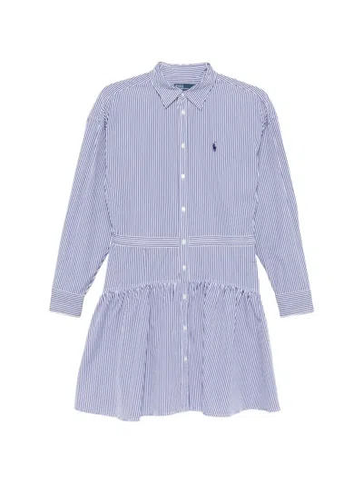 Polo Ralph Lauren Striped Ruffle Midi Shirt Dress In Purple