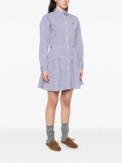 Polo Ralph Lauren Striped Ruffle Midi Shirt Dress In Purple