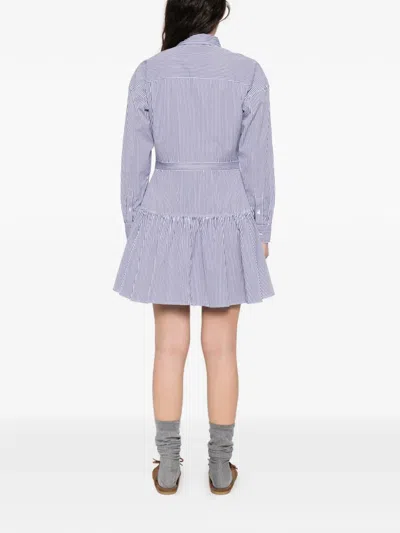 Polo Ralph Lauren Striped Ruffle Midi Shirt Dress In Purple