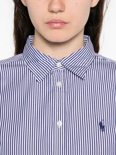 Polo Ralph Lauren Striped Ruffle Midi Shirt Dress In Purple