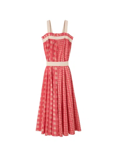 Lee Mathews Nina Check Maxi Dress In Red