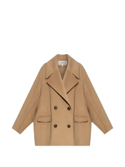 Loewe Wool Coat Double Breasted Wide Lapels In Brown
