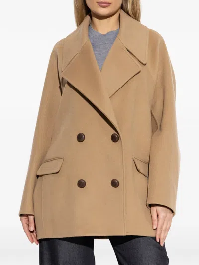 Loewe Wool Coat Double Breasted Wide Lapels In Brown