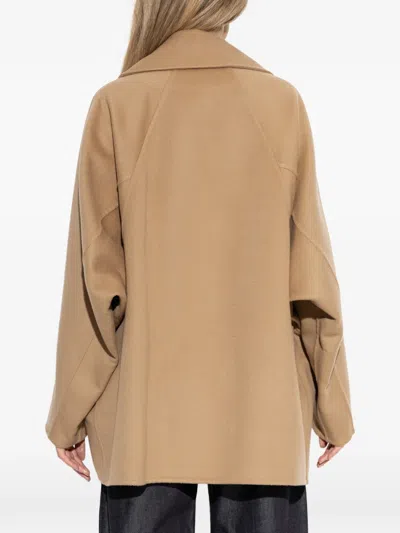 Loewe Wool Coat Double Breasted Wide Lapels In Brown