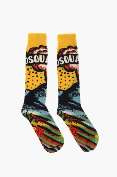 Dsquared2 Long Wool-blend Patterned Socks In Multi