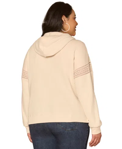 Democracy Plus Size Half Placket Mixed Media Pull-on Top In Neutral