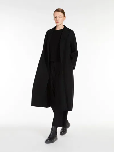 Max Mara Wool Broadcloth Midi Coat In Black