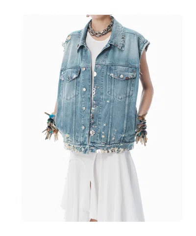 Alexander Wang Distressed Oversized Vest In Blue