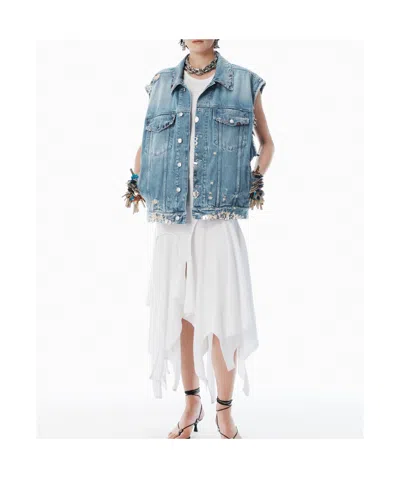 Alexander Wang Distressed Oversized Vest In Blue