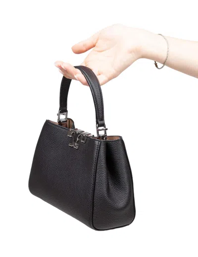 Tory Burch Eleanor Pebbled Leather Satchel Shoulder Bag In Black