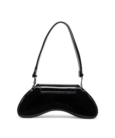 Diesel Curved Black Play Clutch With Glossy Finish And Magnetic Closure