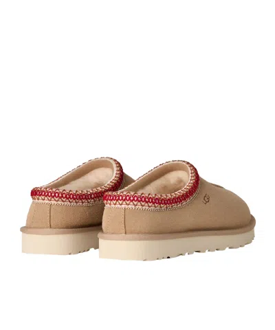 Ugg Tasman Ii Beige Mules With Round Toe And Embroidered Detail In Leather Woman In Brown