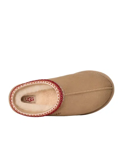 Ugg Tasman Ii Beige Mules With Round Toe And Embroidered Detail In Leather Woman In Brown