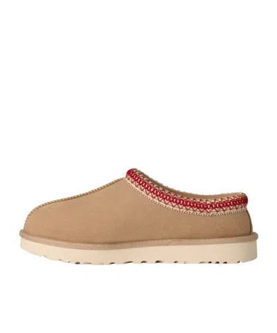 Ugg Tasman Ii Beige Mules With Round Toe And Embroidered Detail In Leather Woman In Brown