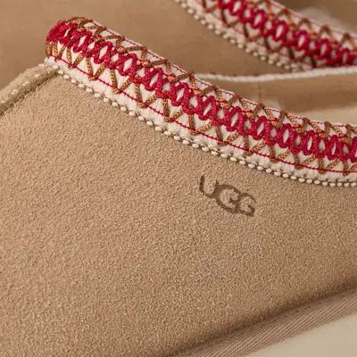 Ugg Tasman Ii Beige Mules With Round Toe And Embroidered Detail In Leather Woman In Brown