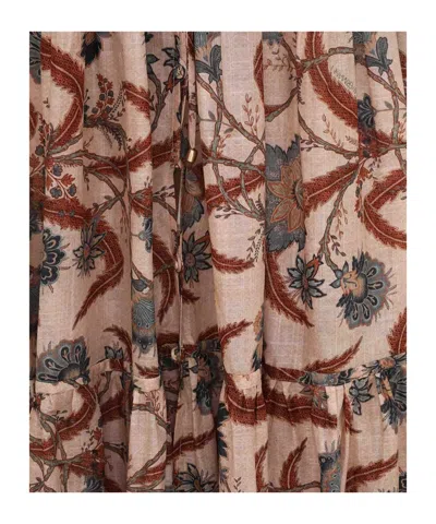 Zimmermann Long Sleeve Maxi Dress With Self-ties And Pleated Skirt In Multi