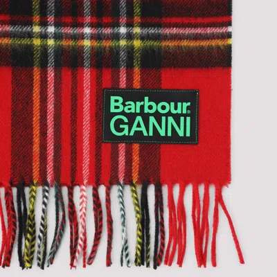 Barbour Red Check Pattern Wool Scarf In Red