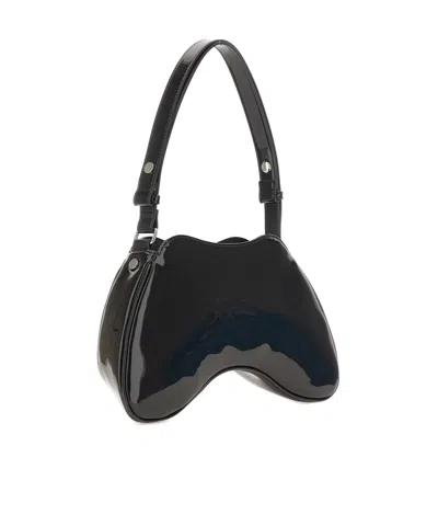 Diesel Play Patent-leather Curved Shoulder Bag In Black