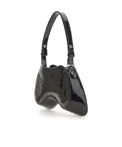 Diesel Play Patent-leather Curved Shoulder Bag In Black