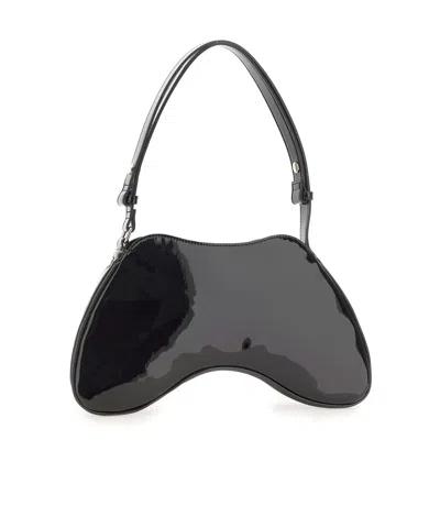 Diesel Play Patent-leather Curved Shoulder Bag In Black