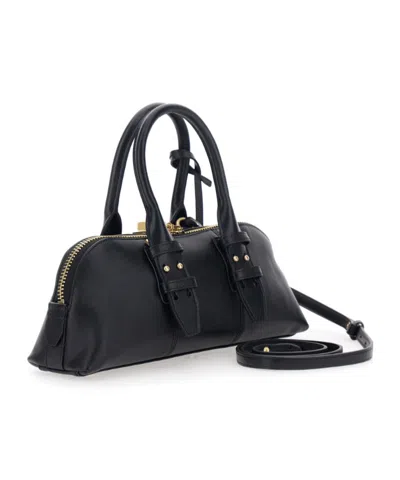 Pinko Bowling Bag Horizontal Black Handbag With Adjustable And Removable Shoulder Strap And Padlock Detail