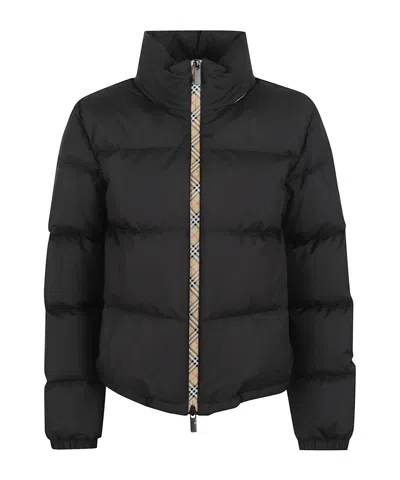 Burberry Nylon Parka With Elastic Cuffs And High Collar In Black