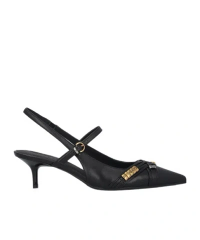 Pinko Gloria 18 Leather Pumps With Metal Lettering Detail In Black