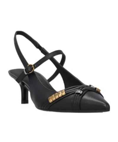 Pinko Gloria 18 Leather Pumps With Metal Lettering Detail In Black