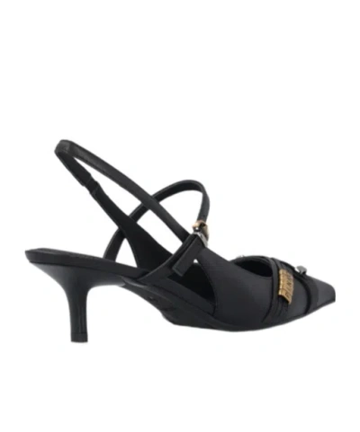 Pinko Gloria 18 Leather Pumps With Metal Lettering Detail In Black