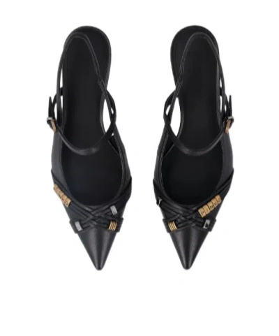 Pinko Gloria 18 Leather Pumps With Metal Lettering Detail In Black