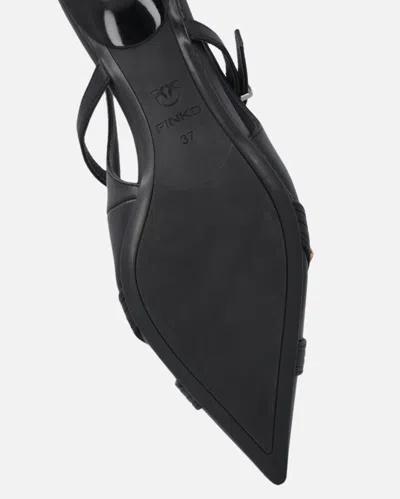Pinko Gloria 18 Leather Pumps With Metal Lettering Detail In Black