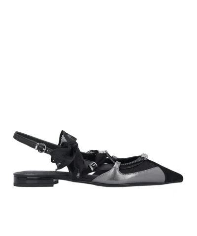 Pinko Gianira Black Ballerinas With Pointed Toe And Decorative Ankle Band In Leather And Fabric Blend Woma