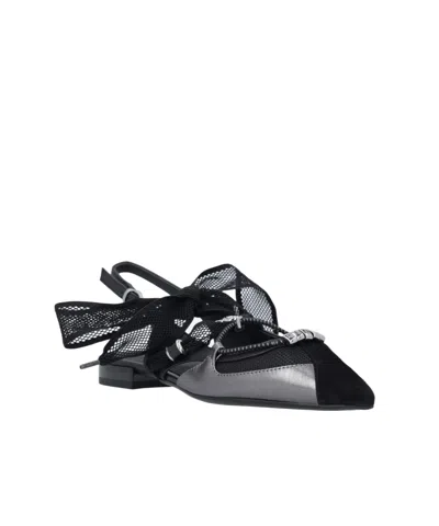 Pinko Gianira Black Ballerinas With Pointed Toe And Decorative Ankle Band In Leather And Fabric Blend Woma
