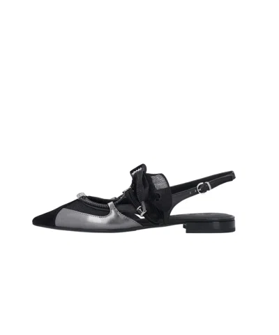 Pinko Gianira Black Ballerinas With Pointed Toe And Decorative Ankle Band In Leather And Fabric Blend Woma
