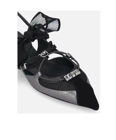 Pinko Gianira Black Ballerinas With Pointed Toe And Decorative Ankle Band In Leather And Fabric Blend Woma