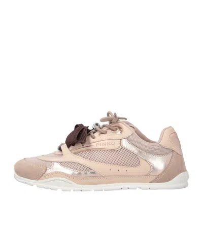 Pinko Yulia Leather And Mesh Sneakers With Two-tone Laces In Pink