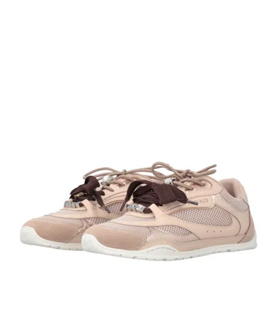 Pinko Yulia Leather And Mesh Sneakers With Two-tone Laces In Pink