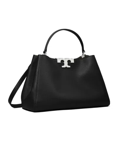Tory Burch Eleanor Pebbled Leather Satchel Shoulder Bag In Black