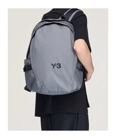 Y-3 Logo-plaque Backpack In Gray