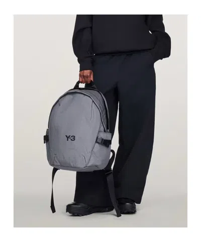 Y-3 Logo-plaque Backpack In Gray